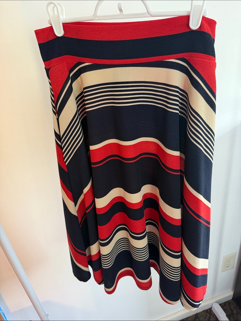 Agnes & Dora Navy, Red & Cream Striped Midi Skirt